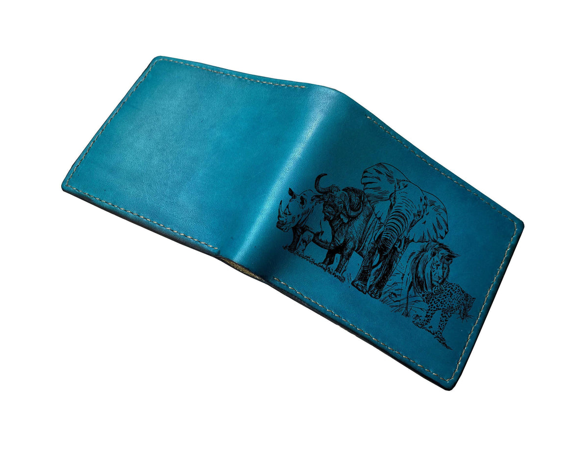 Handmade Leather Wallet, Rhino Engraved, Africa Animal Wallet