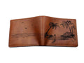 Custom Engraved Leather Wallet, Tropical Beach Scene, Gift for Him