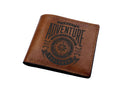 Custom Leather Bifold Wallet, Adventure Typography, Personalized Gift