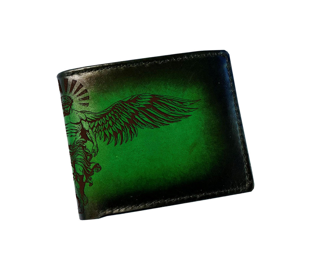 Handmade Angel Engraved Leather Wallet, Custom Vegetable-Tanned Cowhide for Dad