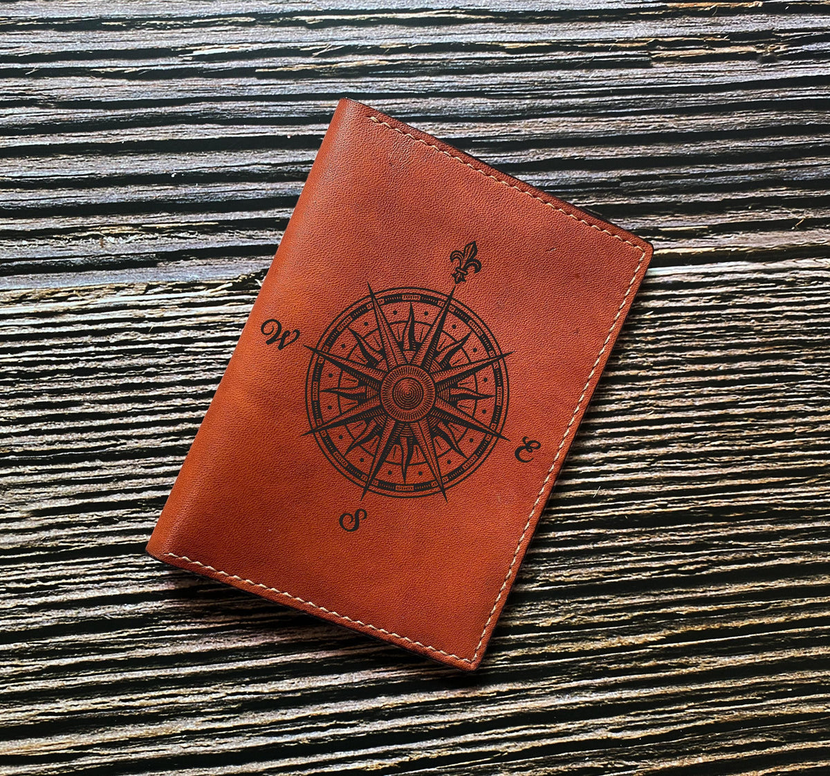 Vintage Compass Leather Passport Wallet: Personalized Travel Gift