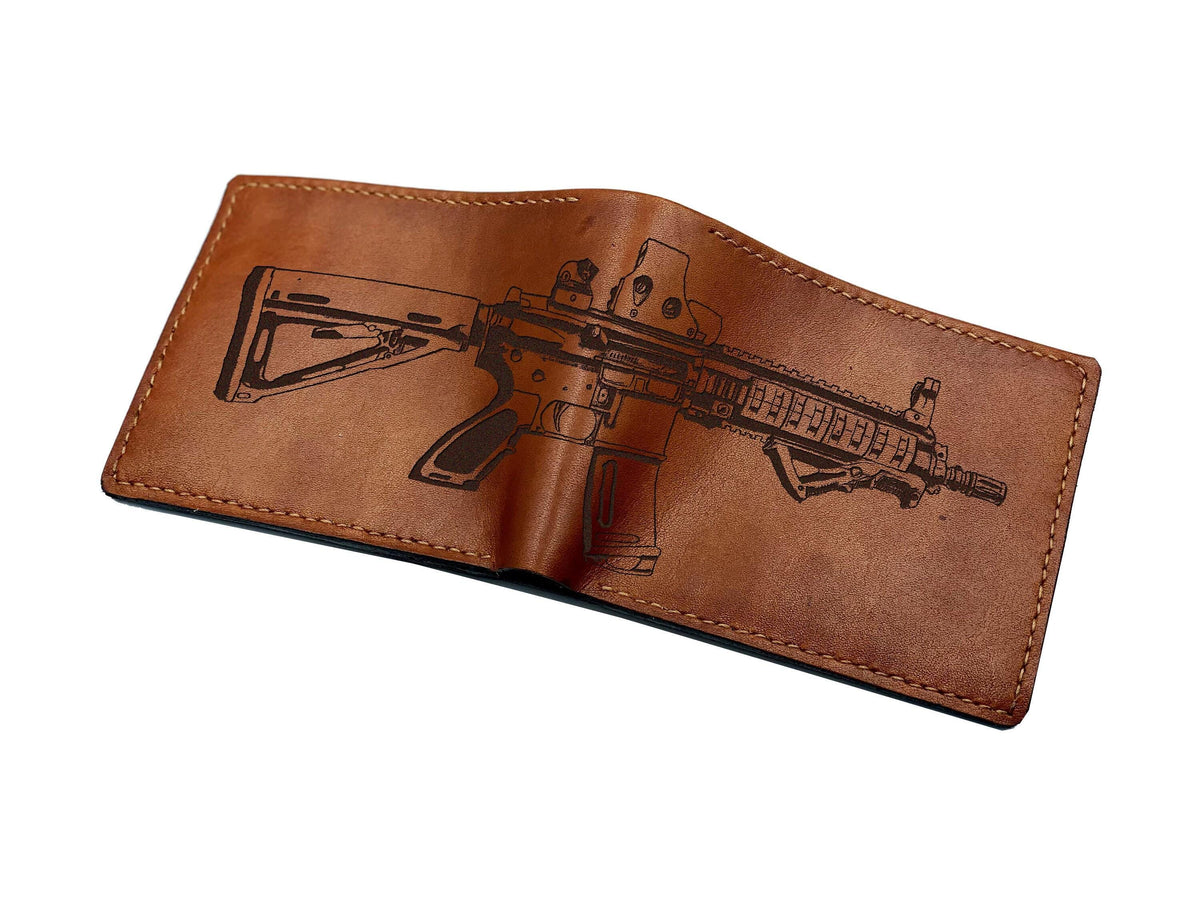 Personalized Leather Men's Wallet, Gun Art, Cowboy Gift
