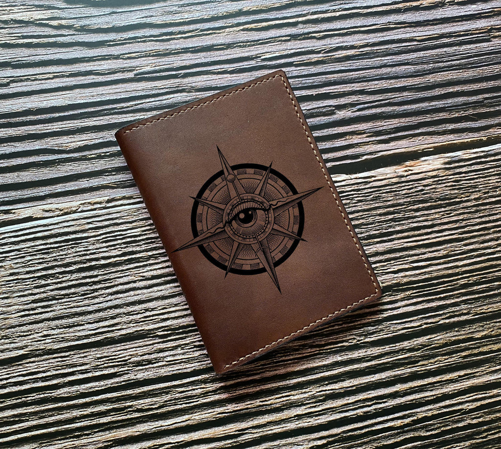 Vintage Compass Leather Passport Wallet: Personalized Travel Gift