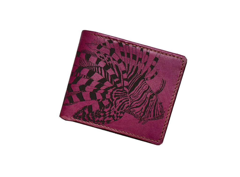 Lionfish Art Leather Wallet: Personalized Bifold ID Card Wallet
