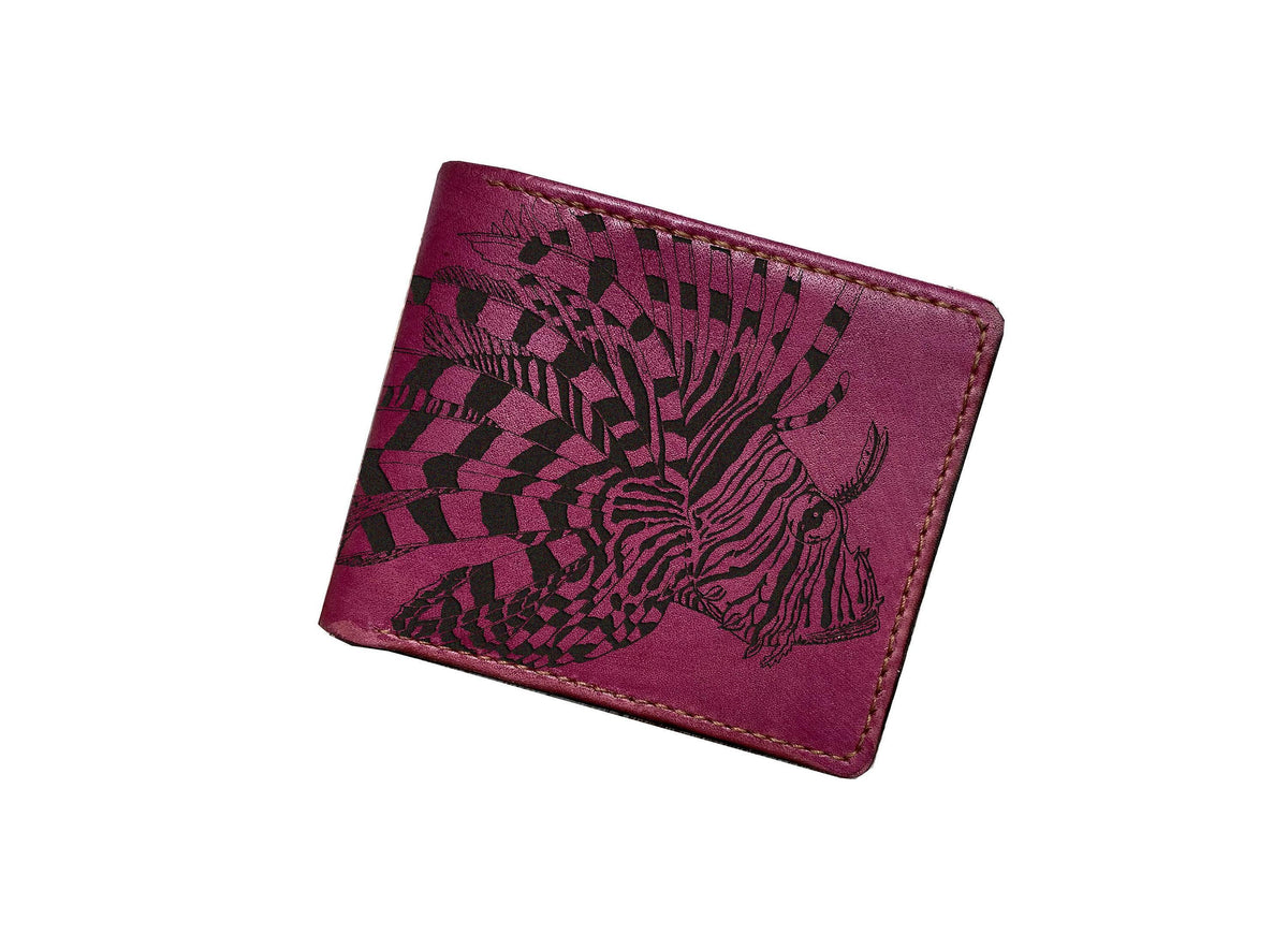 Lionfish Art Leather Wallet: Personalized Bifold ID Card Wallet