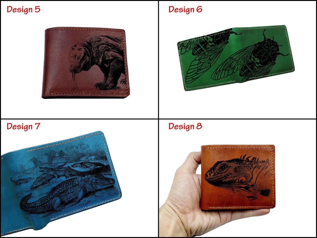 Genuine Leather Men's Wallet: Iguana Animal Pattern, Handmade
