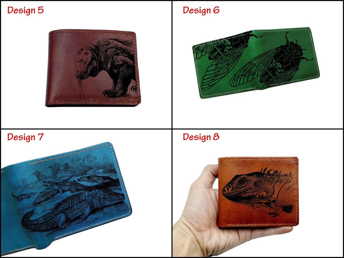 Genuine Leather Men's Wallet: Iguana Animal Pattern, Handmade