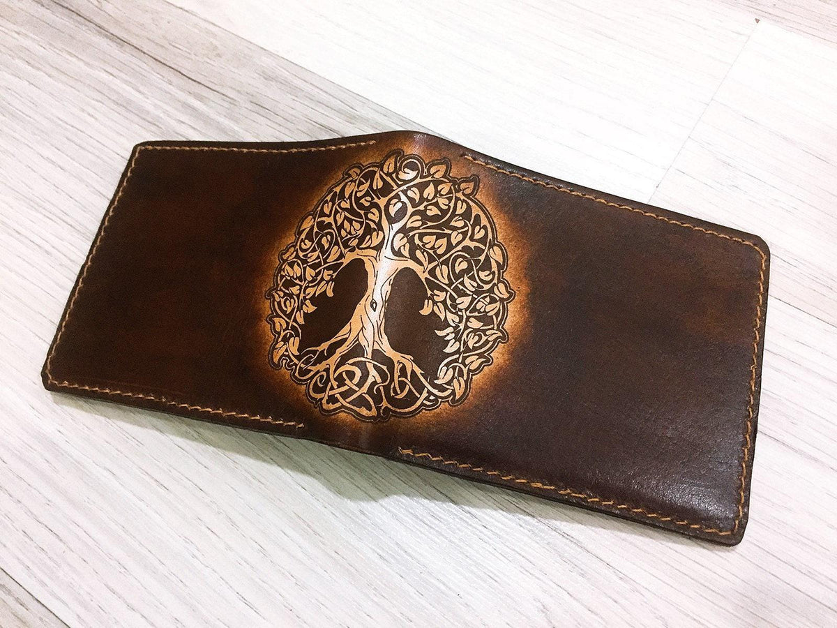 Tree of Life Celtic Leather Wallet, RFID Blocking, Personalized Gift
