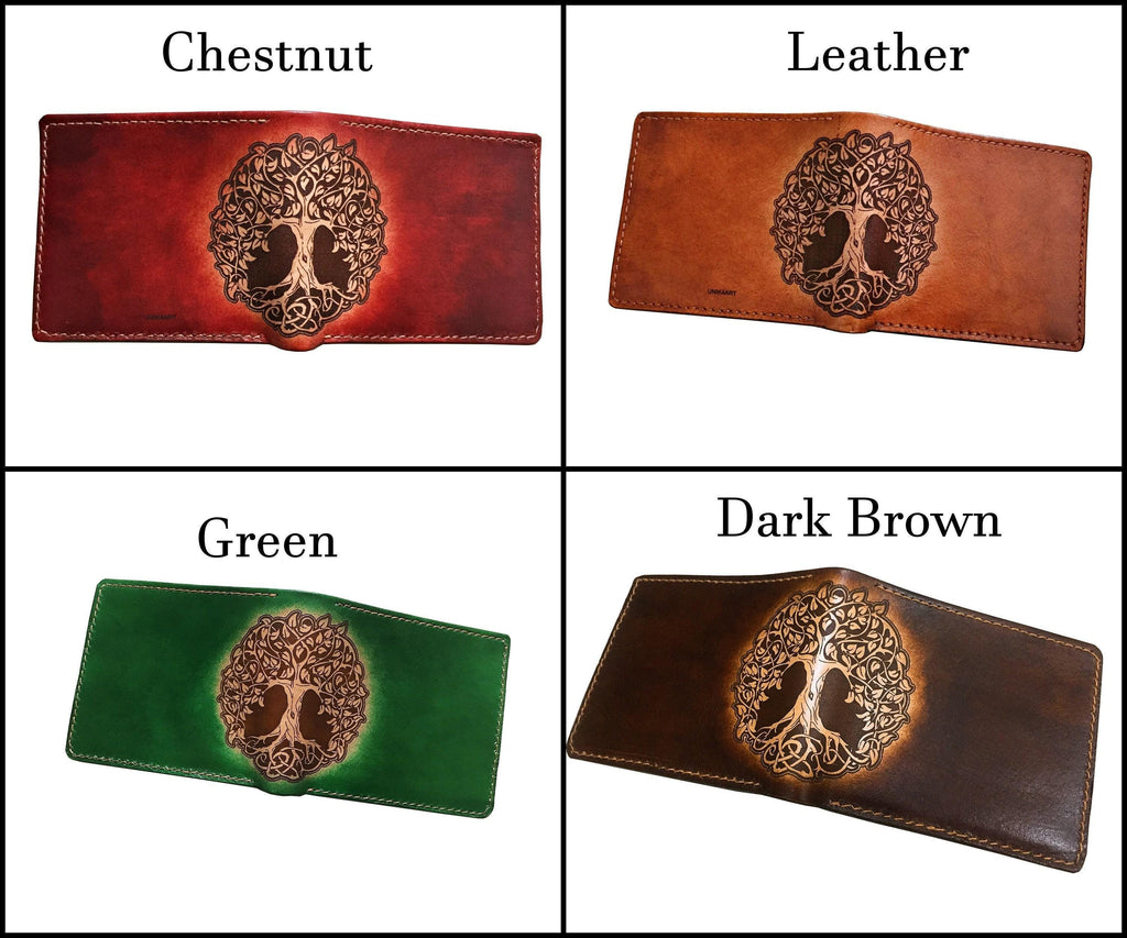Tree of Life Celtic Leather Wallet, RFID Blocking, Personalized Gift