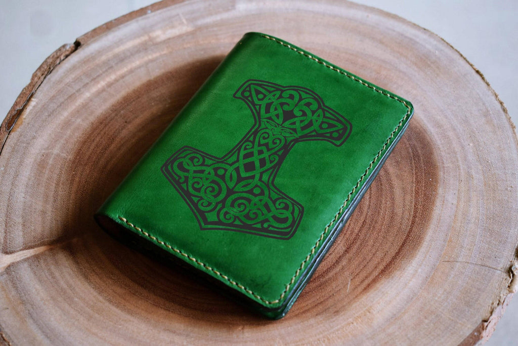 Celtic Leather Bifold Wallet, Mjolnir Thor Hammer, Norse Rune
