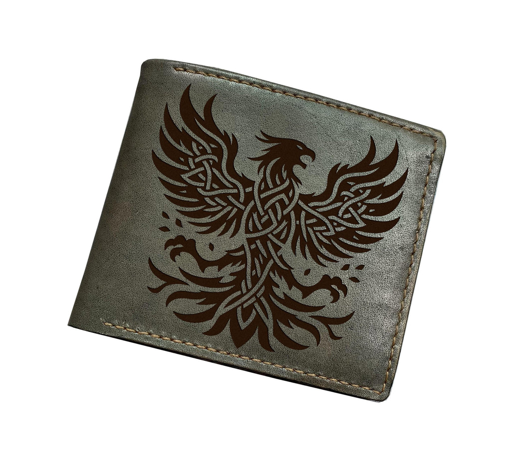 Celtic Eagle Leather Wallet, Handmade Cowhide, Personalized Gift for Him