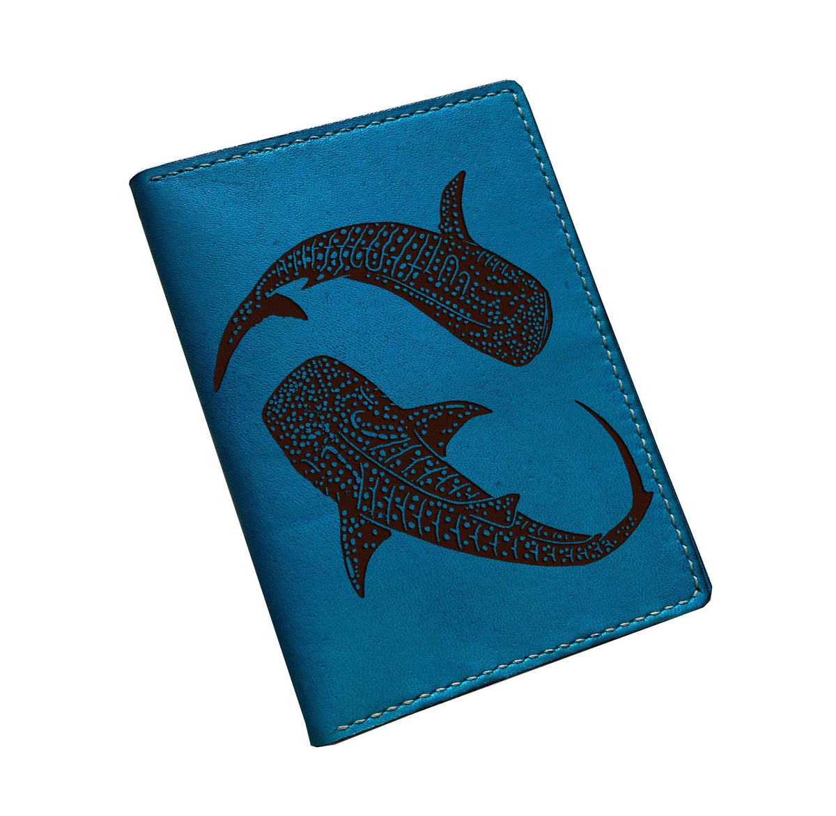 Whale shark engraving genuine leather travel wallet, ocean sea pattern custom leather gift