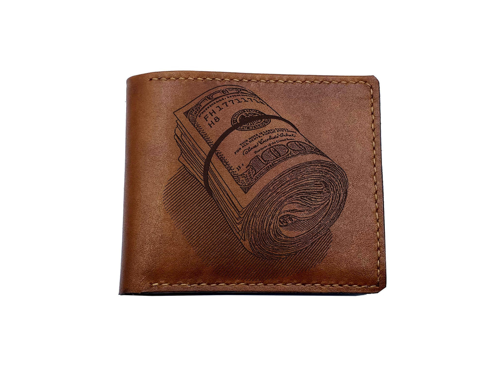 Personalized Leather Wallet, Cash Dollars Sign, Funny Gift for Men