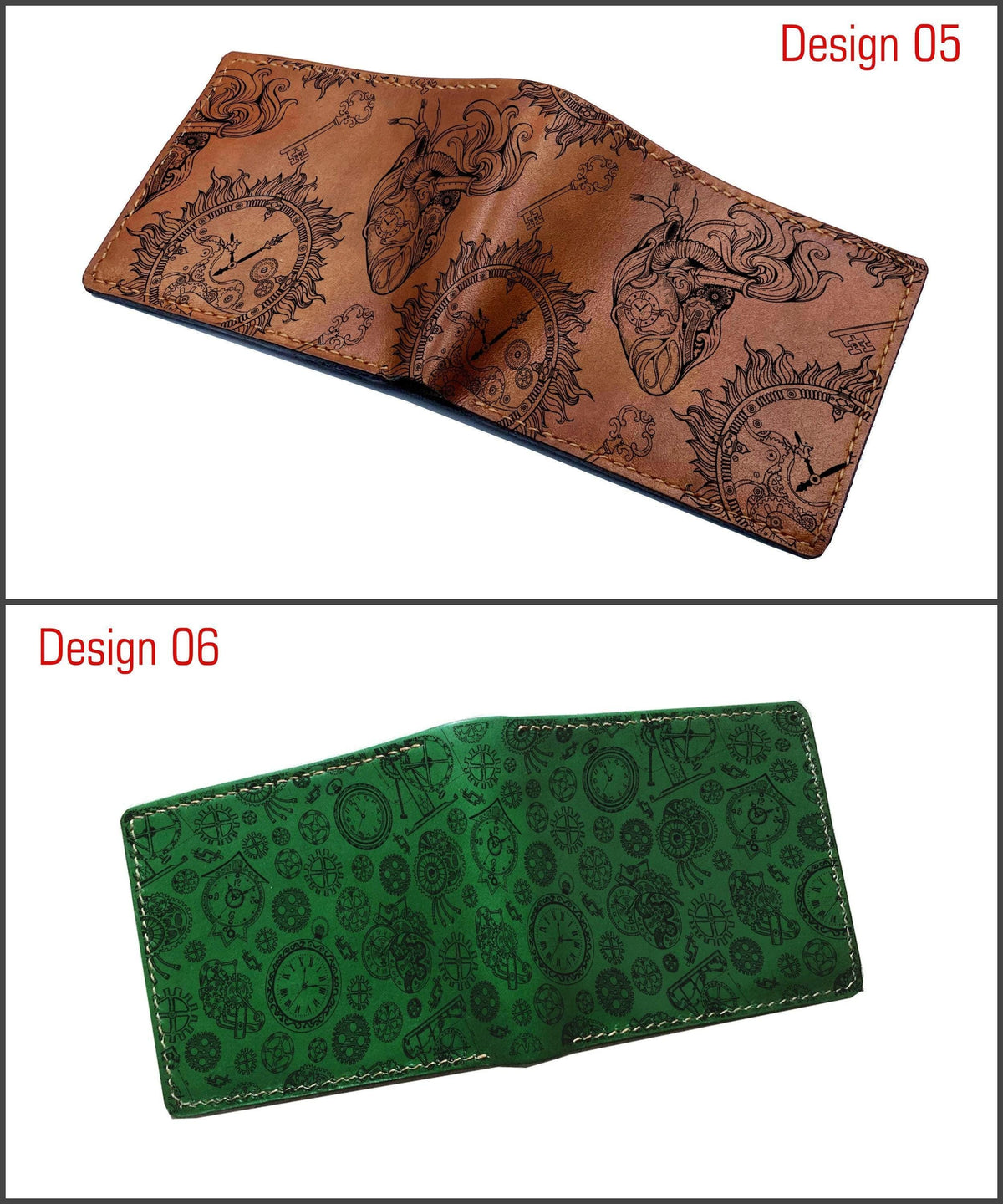 Handmade Leather Steampunk Wallet, Gears Engraving, Personalized Gift