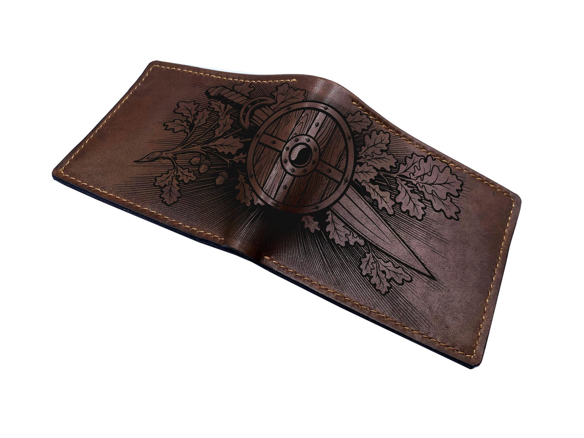 Custom Engraved Leather Bifold Wallet: Fantasy Sword Art