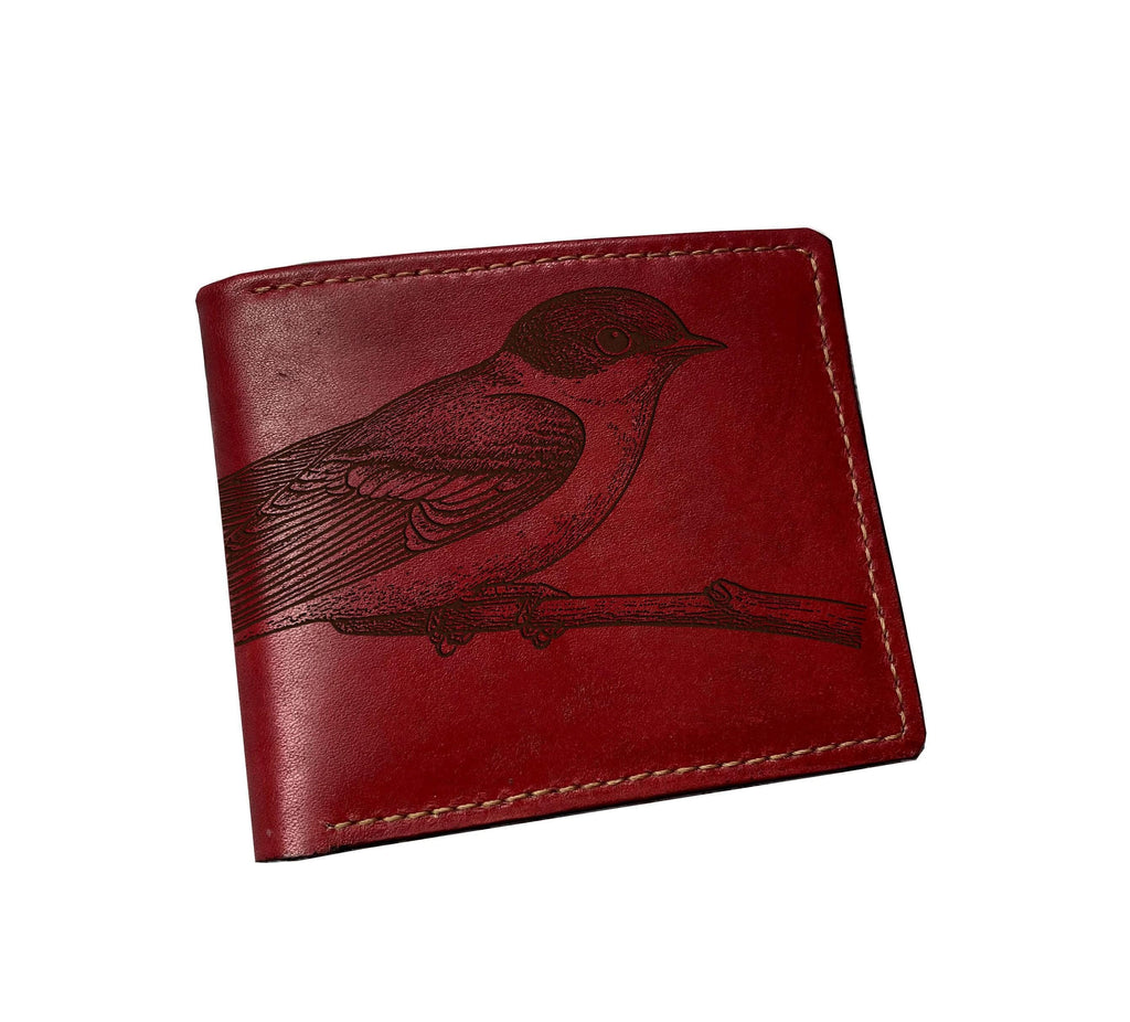 Cliff Swallow Engraved Leather Wallet, Handmade Bird Drawing Gift