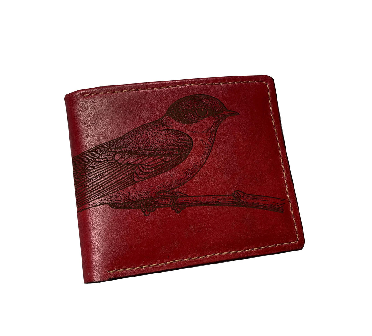 Cliff Swallow Engraved Leather Wallet, Handmade Bird Drawing Gift