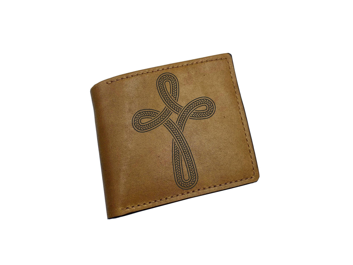 Handmade Leather Wallet, Christian Cross Engraved, Gift for Dad