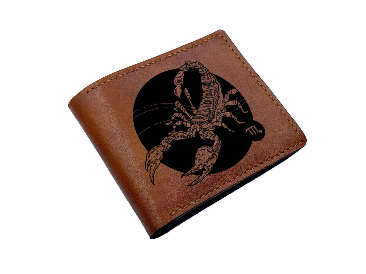 Custom Engraved Leather Wallet: Horoscope Zodiac Gift