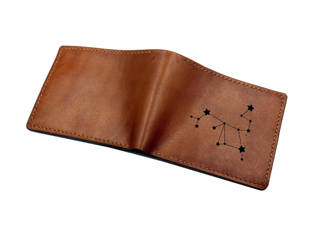 Custom Engraved Leather Wallet: Horoscope Zodiac Gift