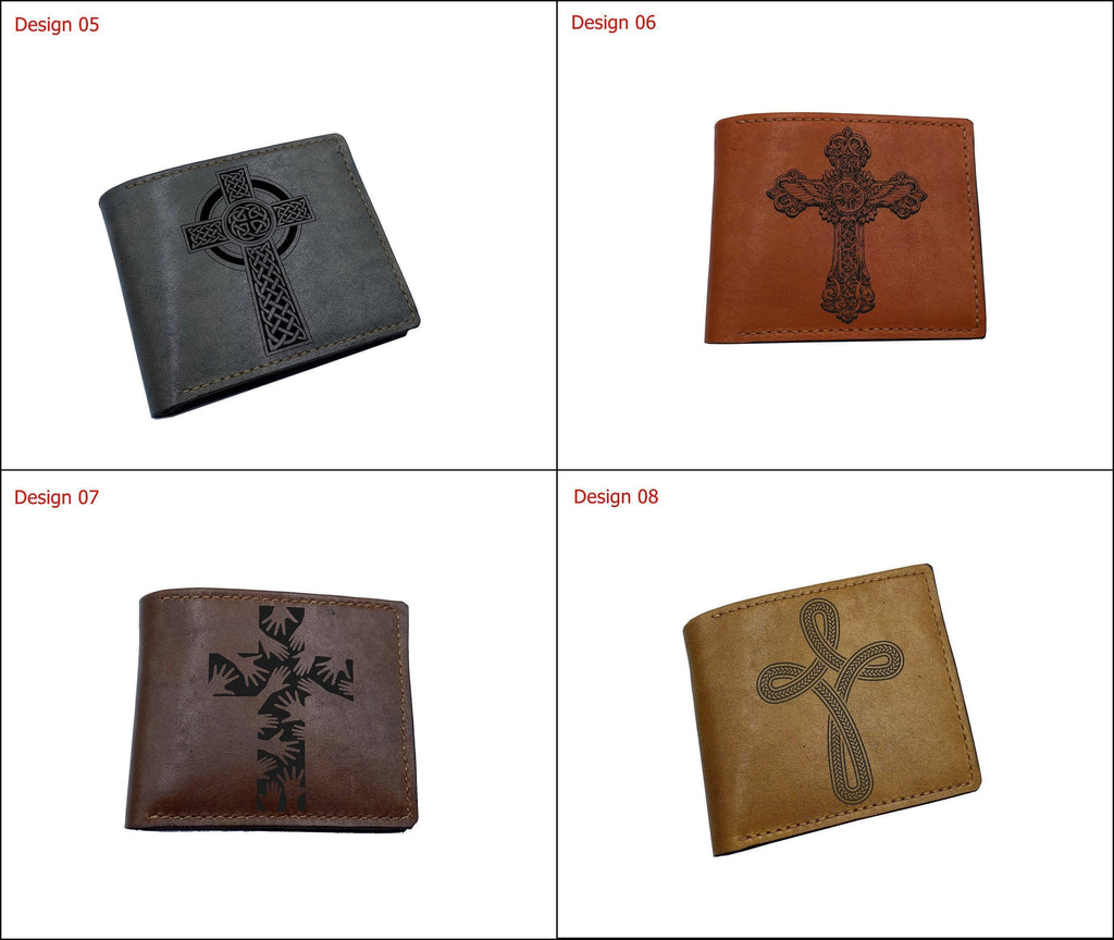 Handmade Leather Wallet, Christian Cross Engraved, Gift for Dad