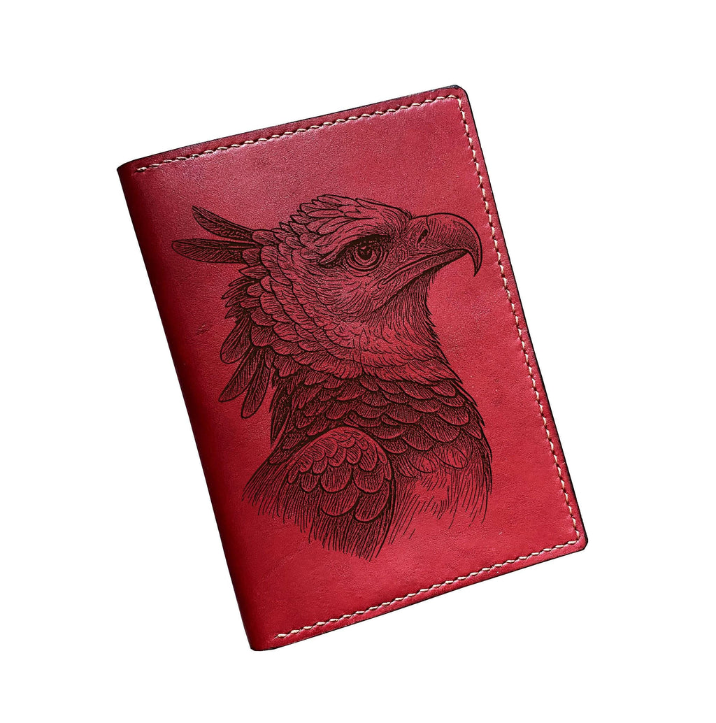 Engraved Harpy Eagle Leather Wallet, Custom Bifold, Bird Lover Gift