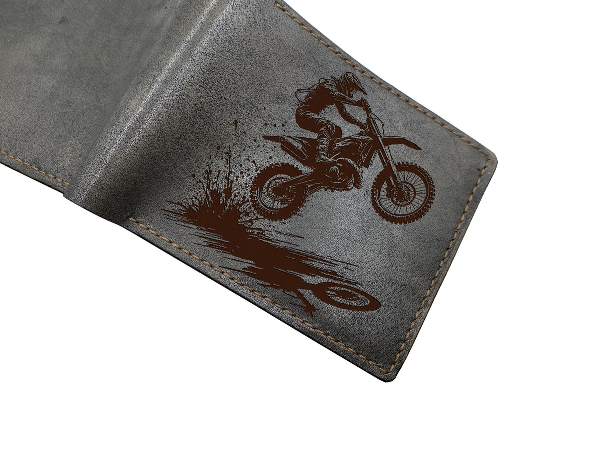 Motorcycle Racing Leather Wallet, Personalized Bifold Wallet