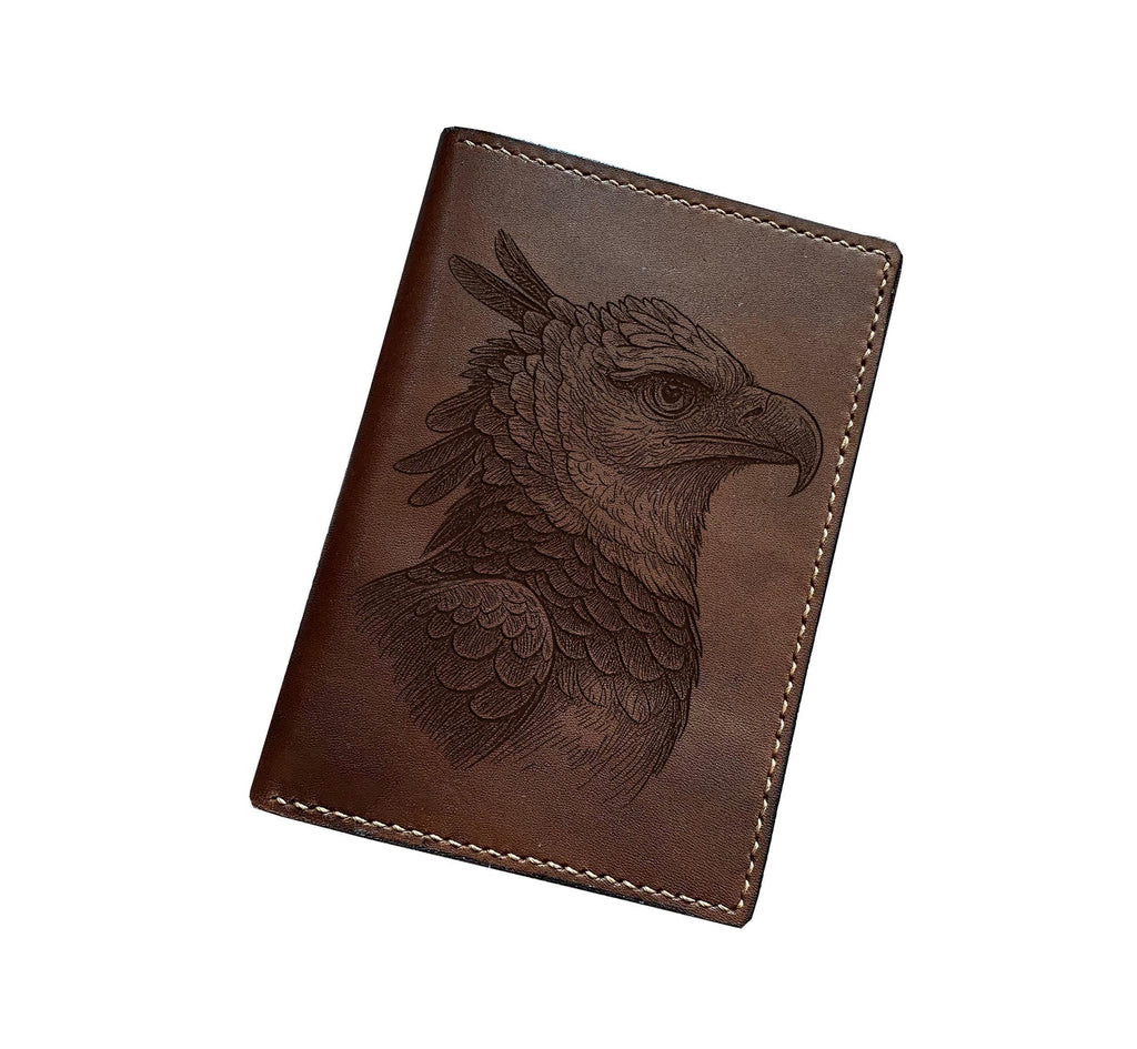 Engraved Harpy Eagle Leather Wallet, Custom Bifold, Bird Lover Gift