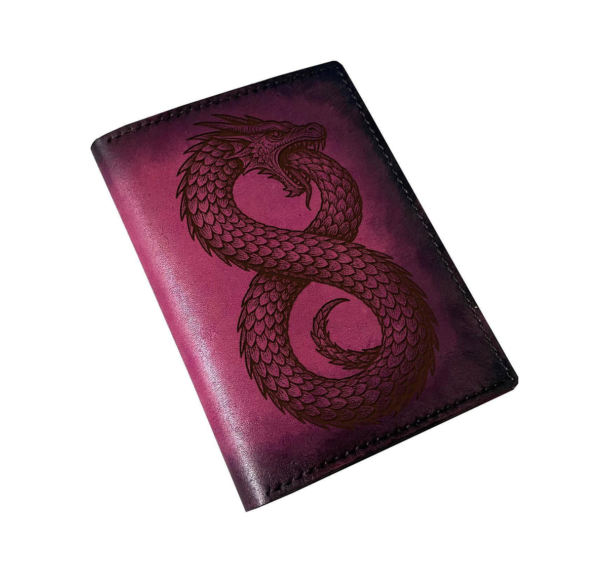 Ouroboros engrave genuine leather wallet, Snake Celtic travel case, Nordic Viking gift for him
