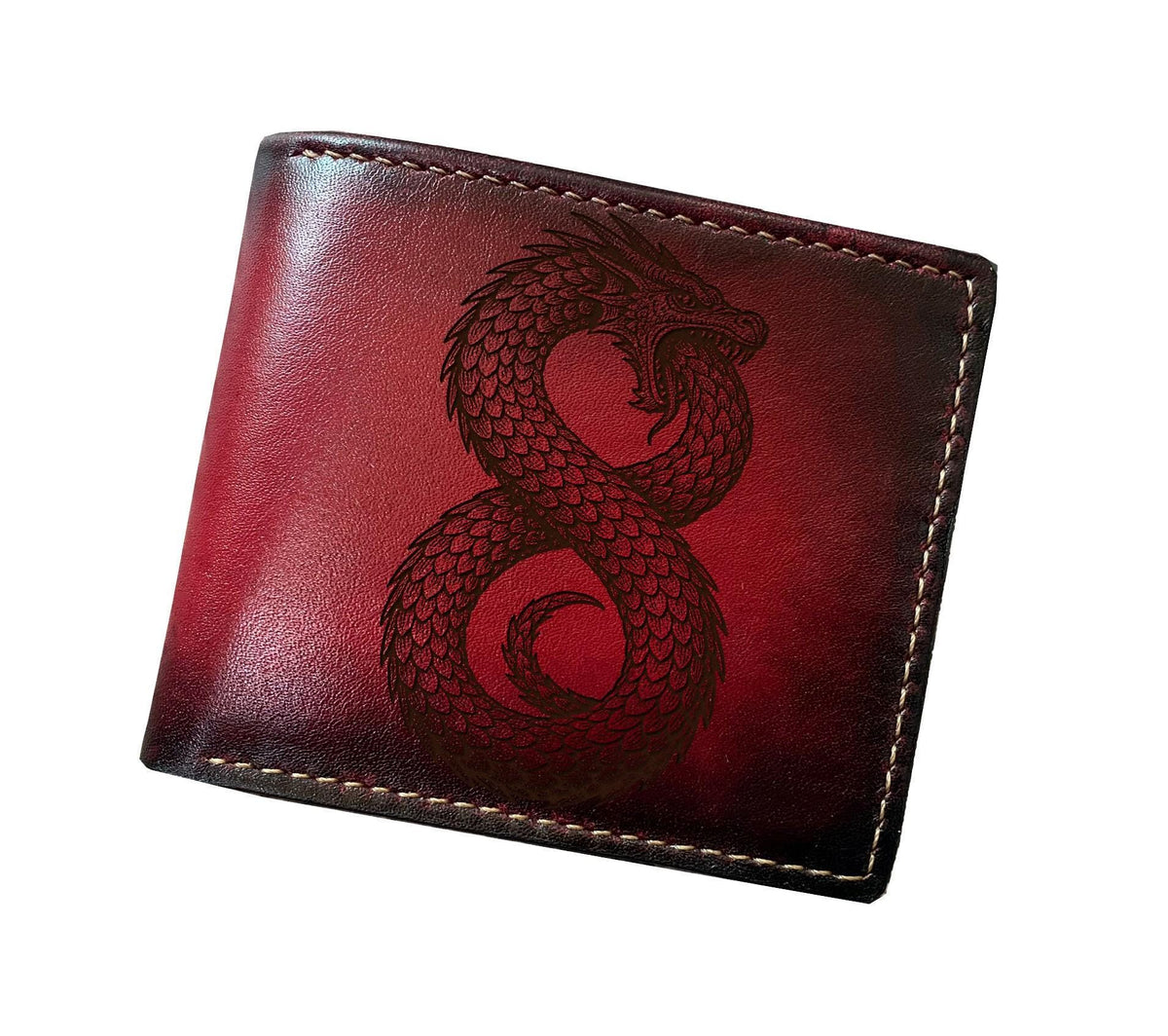 Ouroboros engrave genuine leather wallet, Snake Celtic travel case, Nordic Viking gift for him