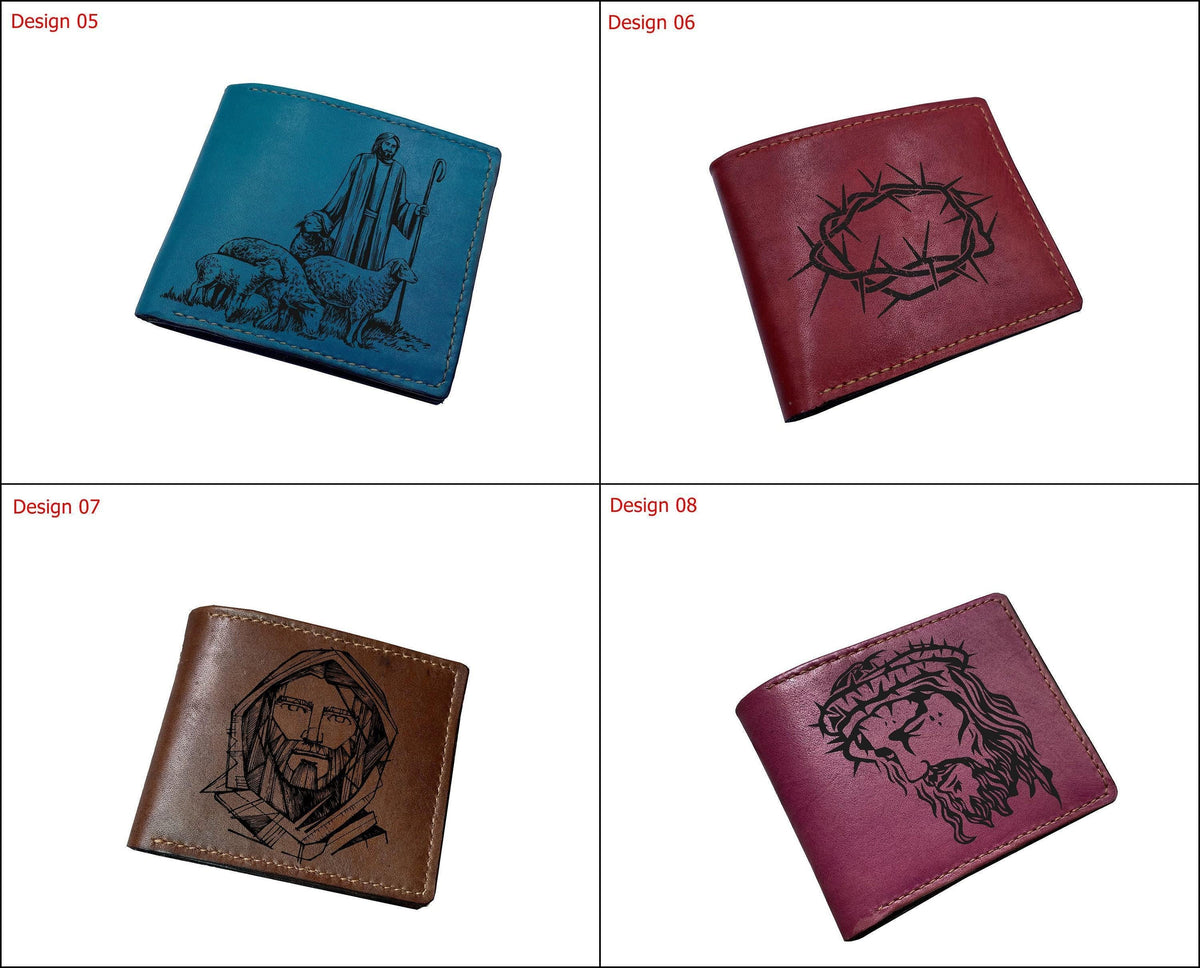 Engraved Jesus Christ Leather Wallet, Christian Gift for Men