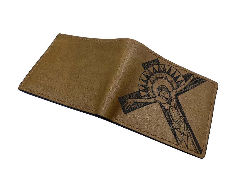 Handmade Leather Men's Wallet, Jesus Christ Drawing, Personalized Gift