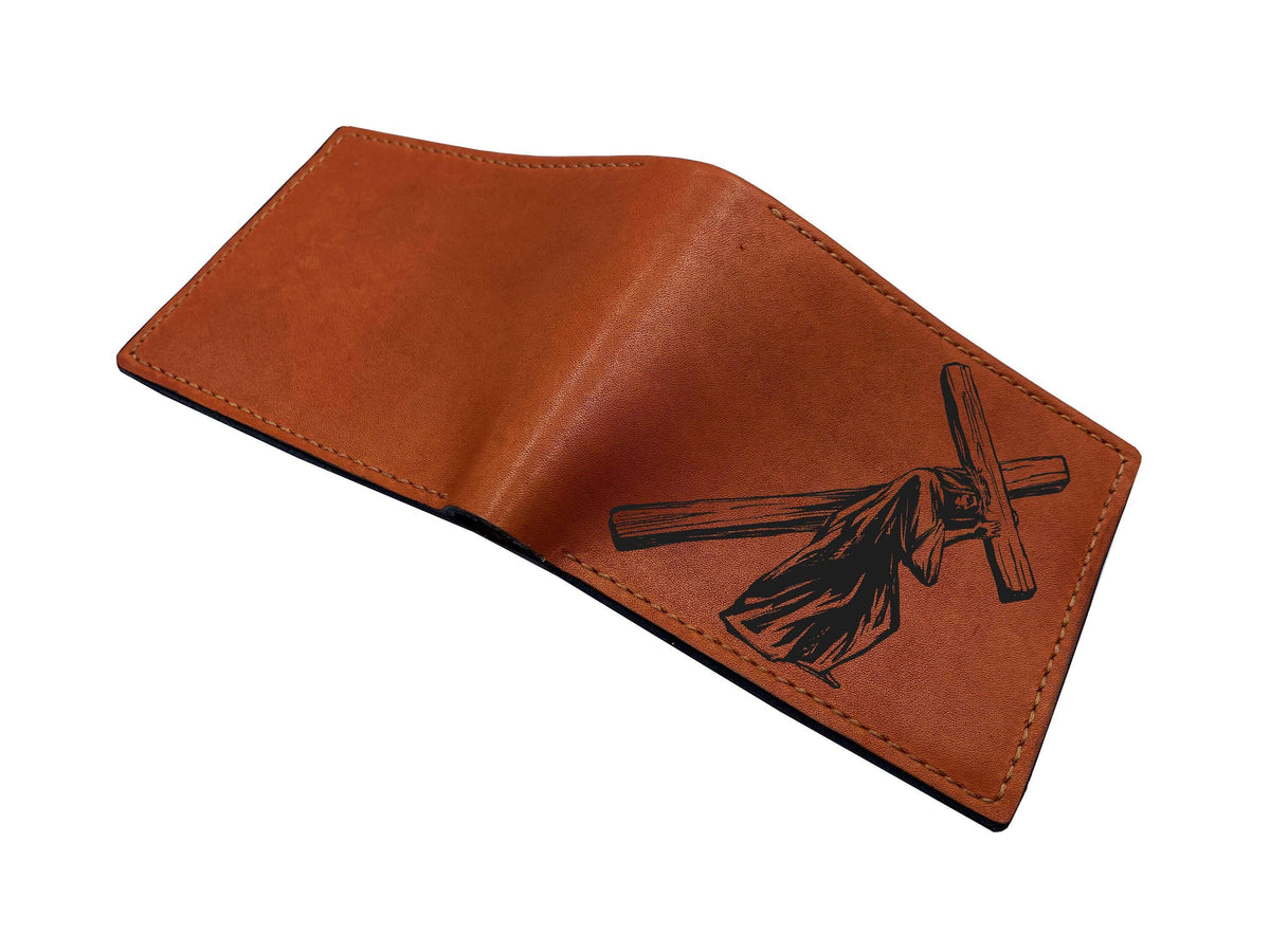 Handmade Leather Men's Wallet, Jesus Christ Drawing, Personalized Gift