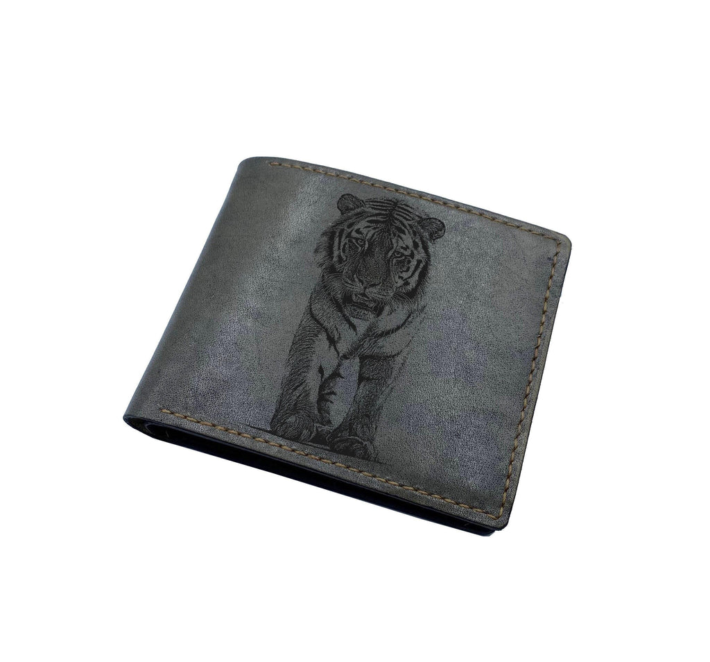 Personalized Leather Wallet: Tiger Engraved, Handmade