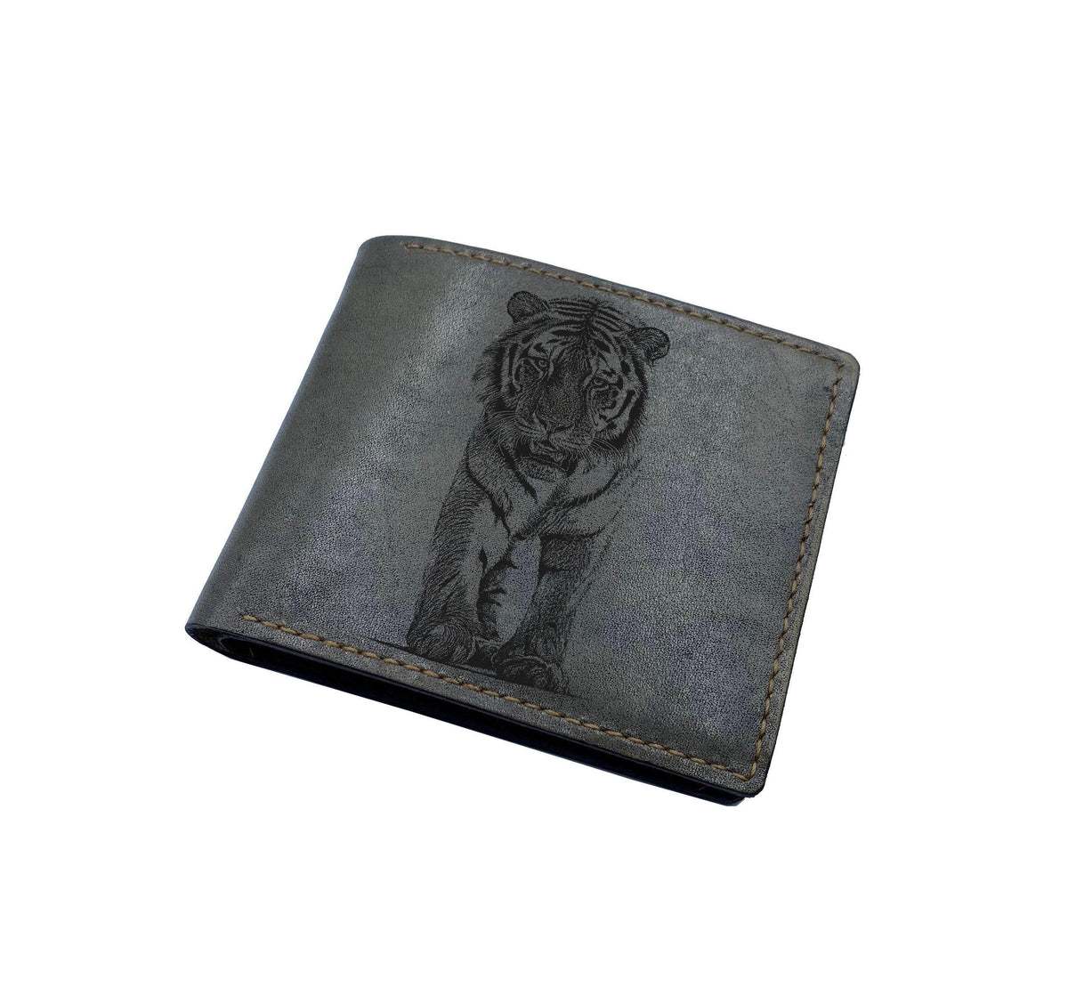Personalized Leather Wallet: Tiger Engraved, Handmade