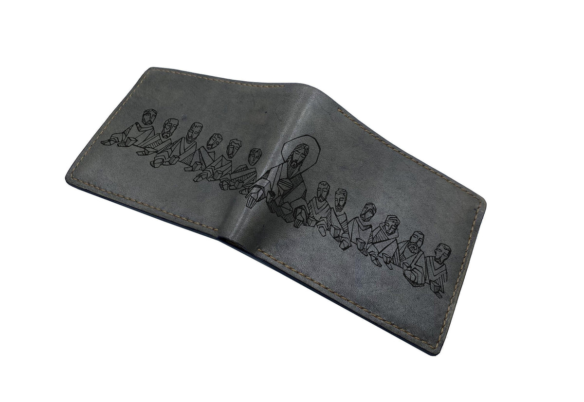 Handmade Leather Men's Wallet, Jesus Christ Drawing, Personalized Gift