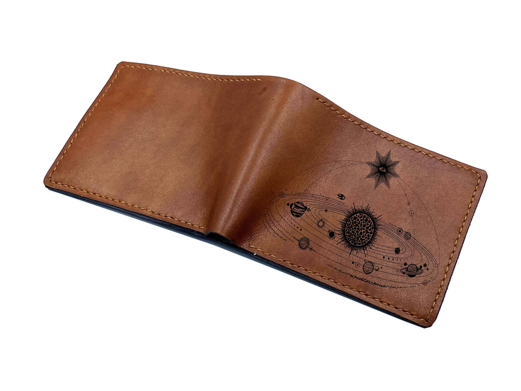 Personalized Leather Wallet: Solar System Map, Astronomy Gift