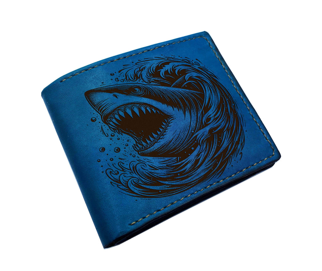 Engraved Shark Leather Wallet, Handmade Genuine Leather