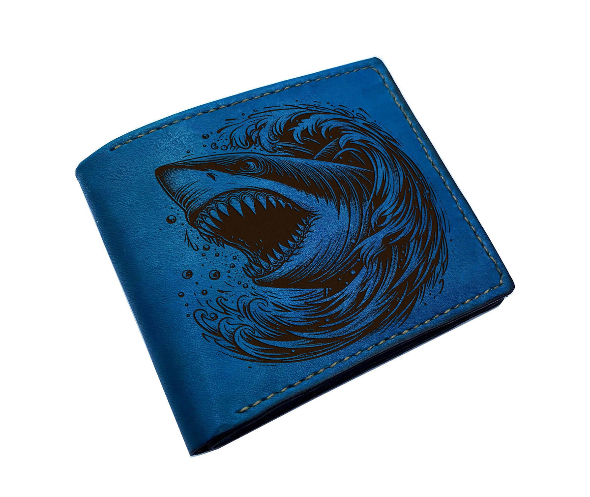 Engraved Shark Leather Wallet, Handmade Genuine Leather