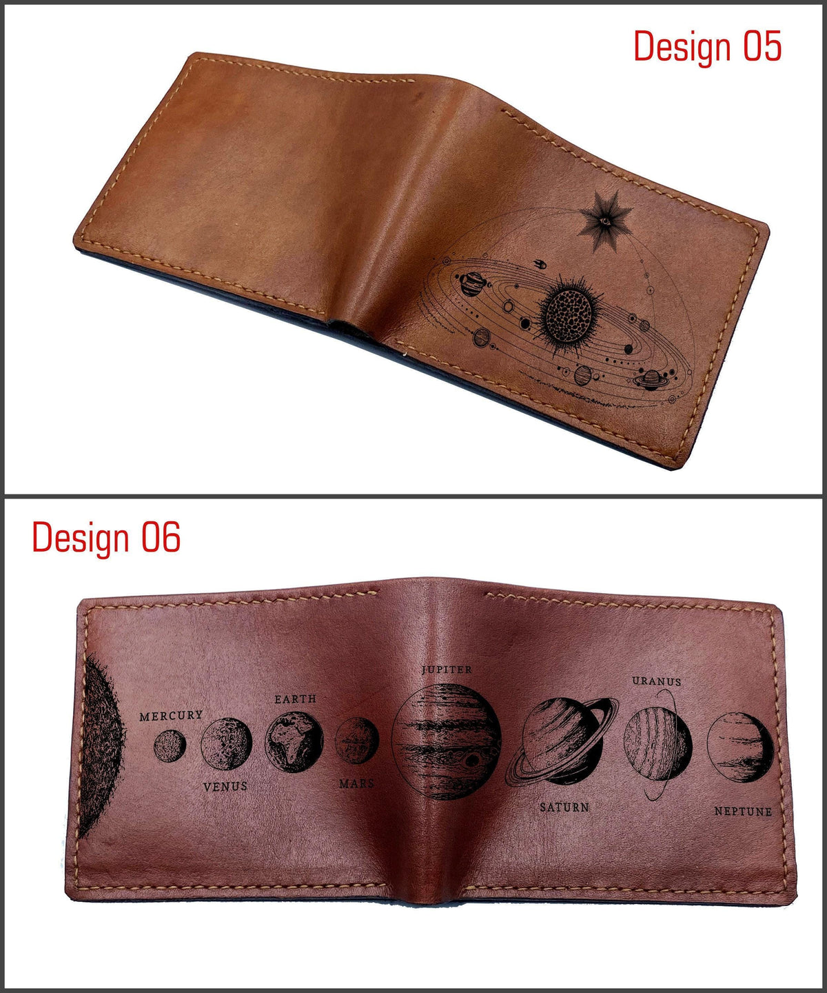 Personalized Leather Wallet: Solar System Map, Astronomy Gift