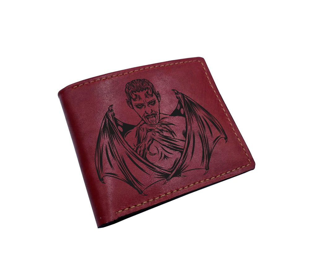 Personalized Leather Wallet, Death with Gun Art, Engraved Horror Wallet