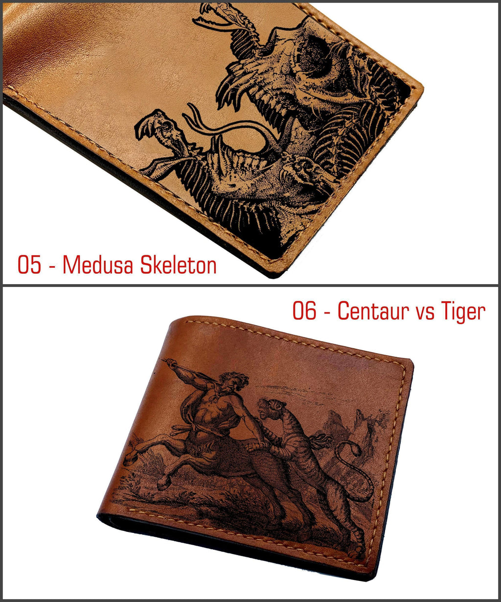 Minotaur Engraved Leather Men's Wallet, Personalized Gift