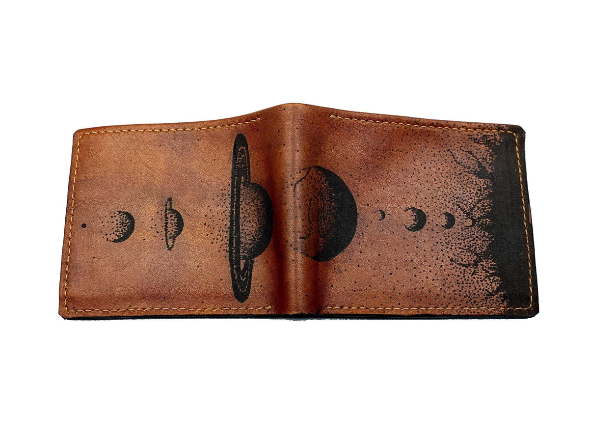 Personalized Solar System Leather Wallet: Astronomy Art, RFID Blocking