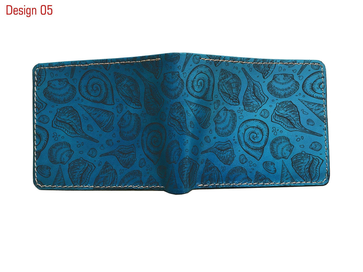 Custom Leather Wallet: Ocean Pattern, Sea Lover Gift