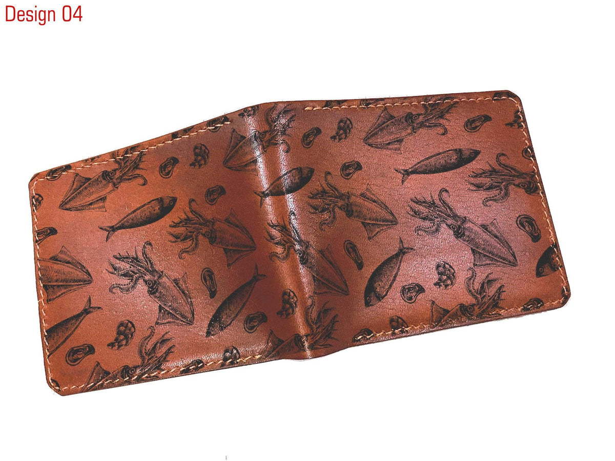 Custom Leather Wallet: Ocean Pattern, Sea Lover Gift