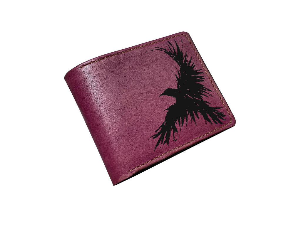 Raven Skull Leather Wallet, Personalized Bifold Gift