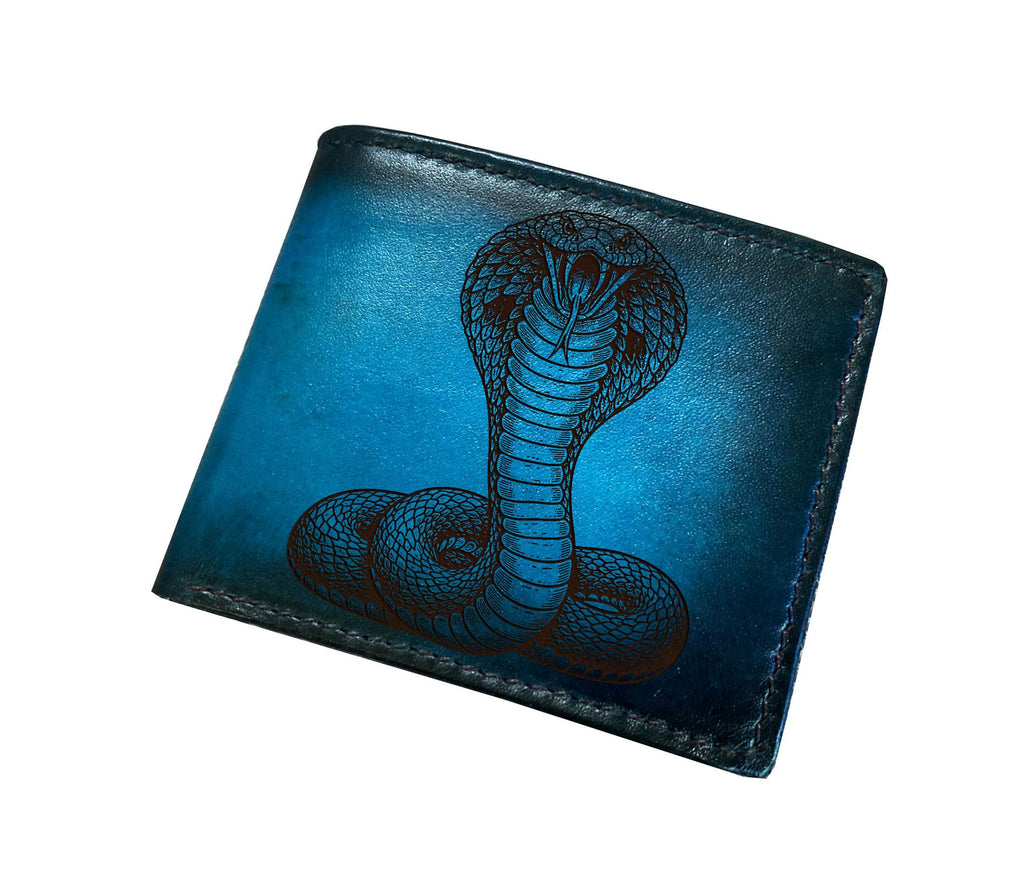 Handmade Leather Wallet, Cobra Snake Engraving, Personalized Gift for Him