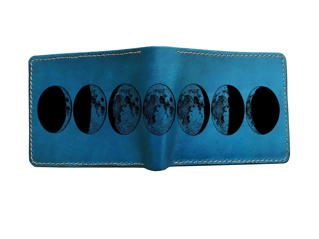 Custom Leather Wallet: Moon Phases Engraved, Astronomy Gift