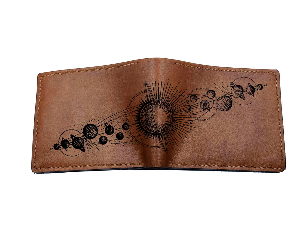 Custom Leather Wallet: Moon Phases Engraved, Astronomy Gift