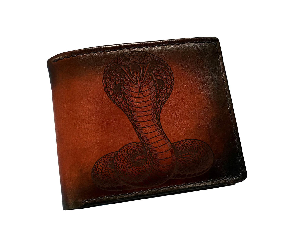 Handmade Leather Wallet, Cobra Snake Engraving, Personalized Gift for Him